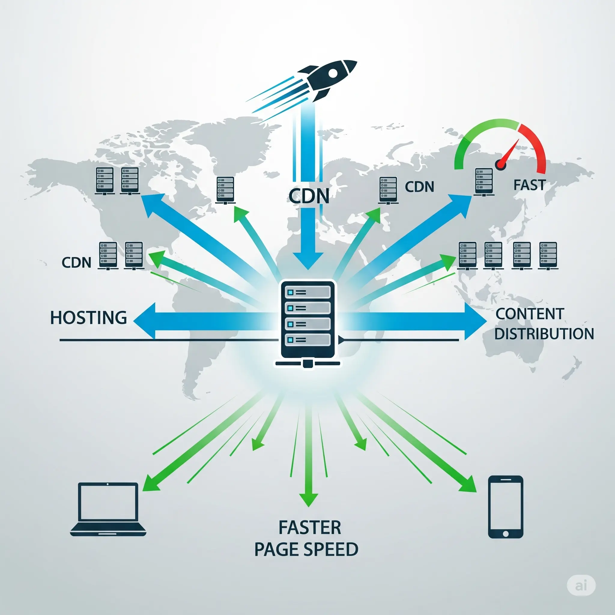 Minh họa vai trò của CDN và Hosting trong việc tối ưu tốc độ tải trang