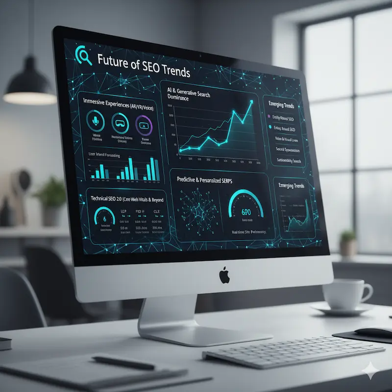 An image showing key SEO trends including AI and E-E-A-T