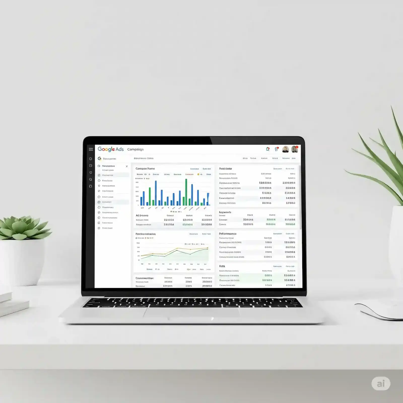 Giao diện chiến dịch Google Ads trên máy tính xách tay