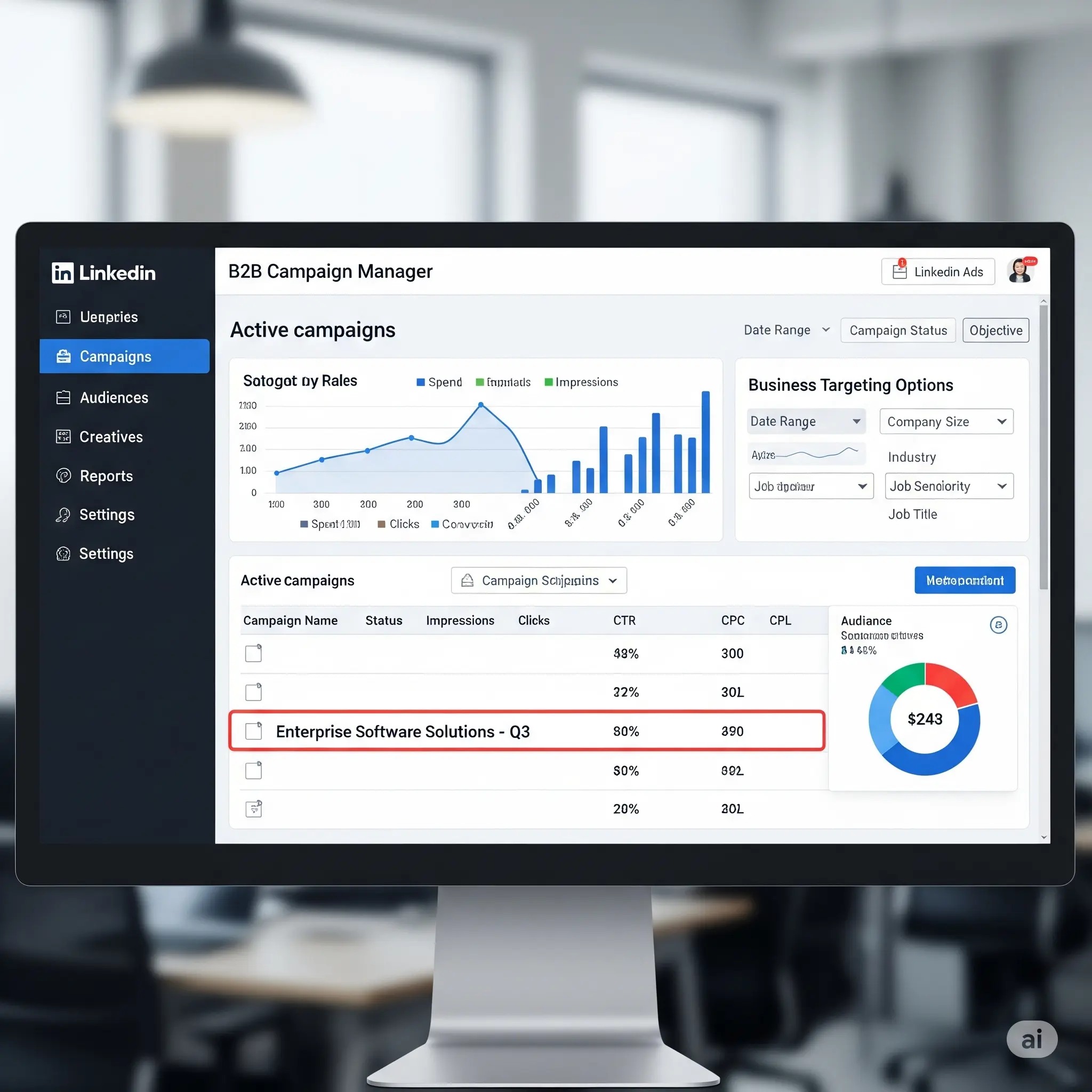 Giao diện LinkedIn Ads với các tùy chọn targeting B2B