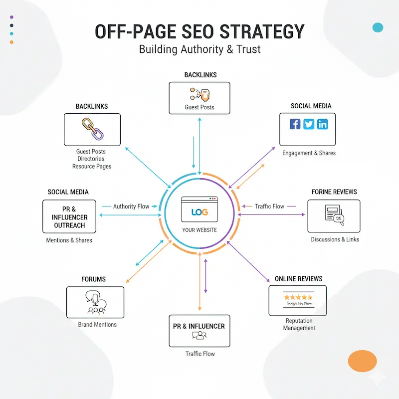Diagram showing various off-page SEO factors