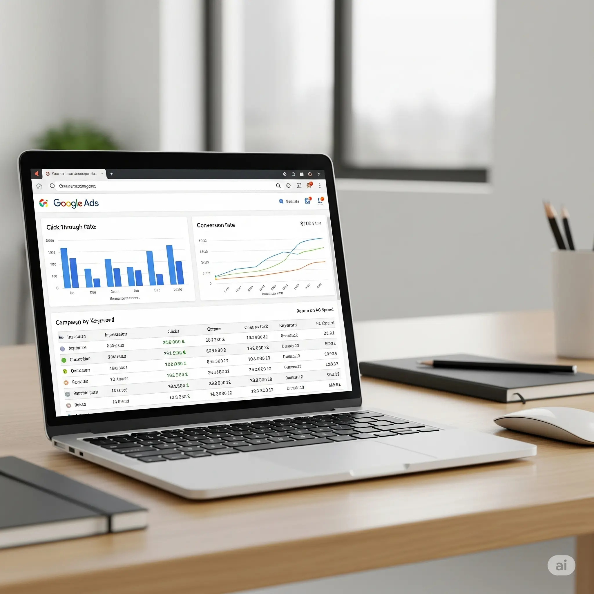 Giao diện quản lý Google Ads với các chỉ số hiệu suất